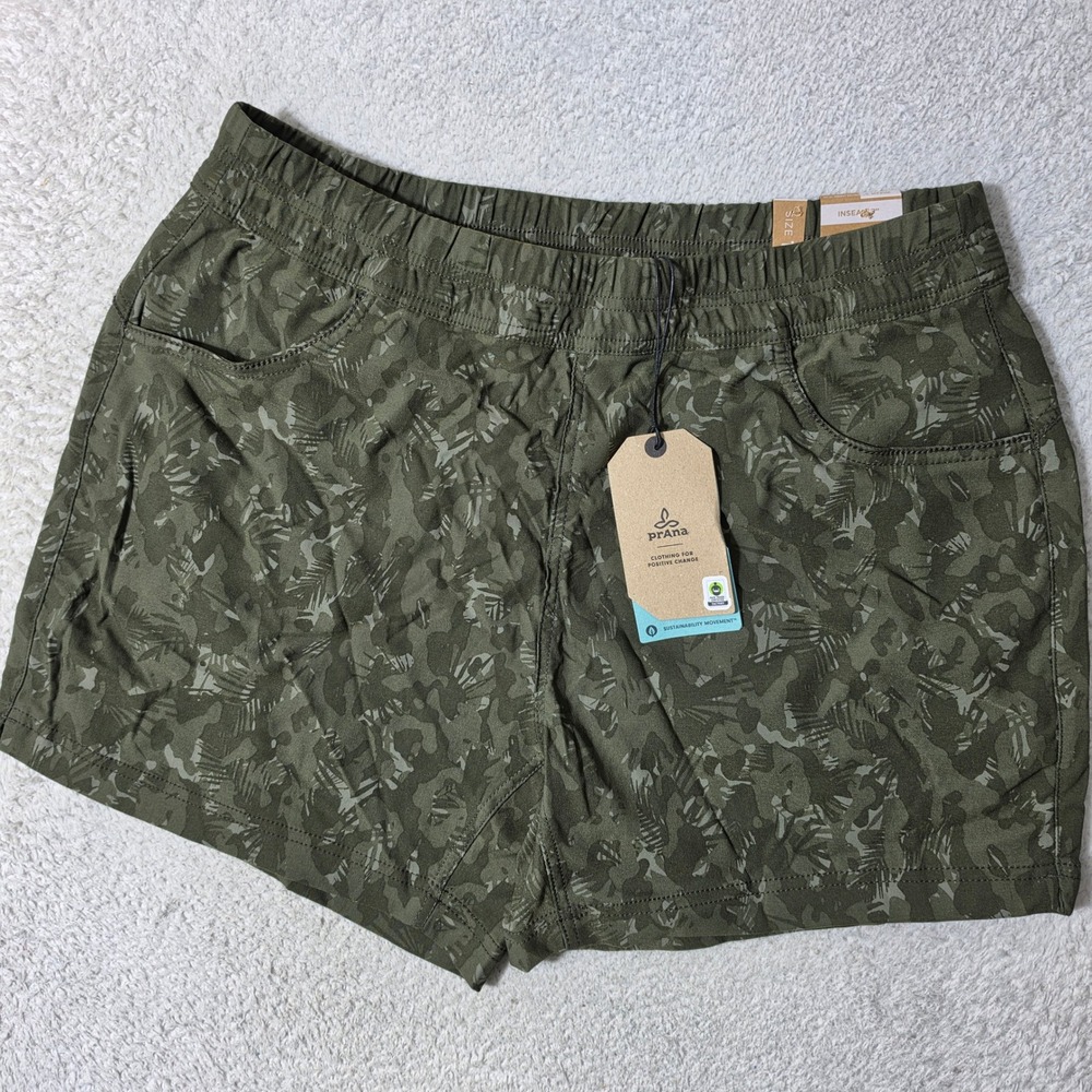 NEW! Prana Halle E-Waist Short‎ II Womens 14 36/5 Evergreen Camo Stretch